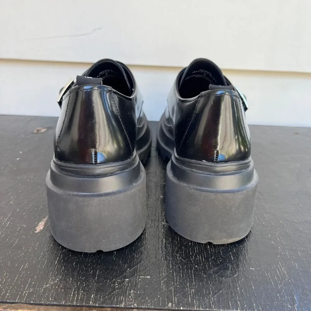 G.H. Bass Ella Platform Derby Loafers 9.5 Black Leather Chunky Lug Sole